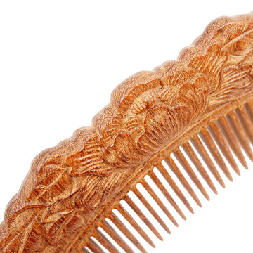 Rosewood Seamless Carved Flower and Leaves Dome Pocket Hair Comb